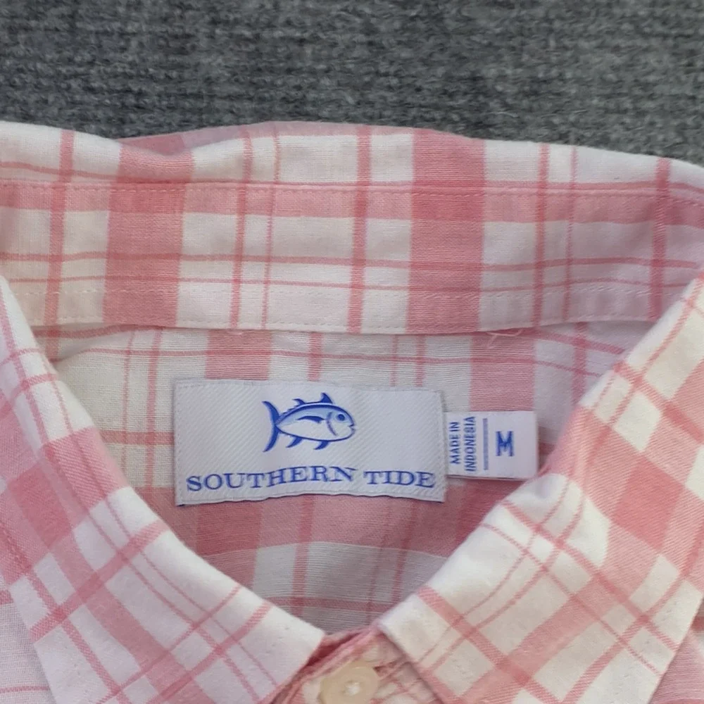Southern‎ Tide Shirt Medium Pink Plaid Hemp Blend Long Sleeve Button Down - Picture 4 of 9